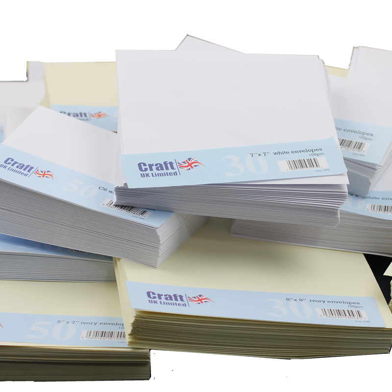 UK Card Crafts 50 Pack 6x6 White Card Blanks /& Envelopes